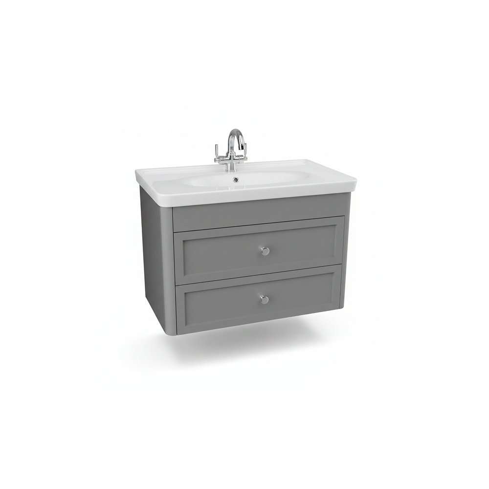 Pearl grey wall hung bathroom vanity unit with two drawer storage and modern styling | Home Centre Direct UK