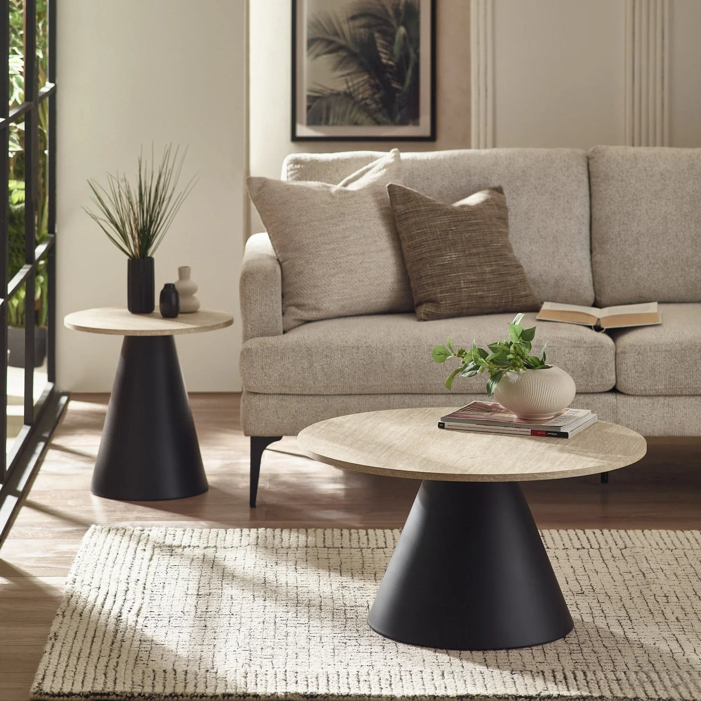 Elgon Coffee and Lamp Table Set - Light Brown and Black - ELG001