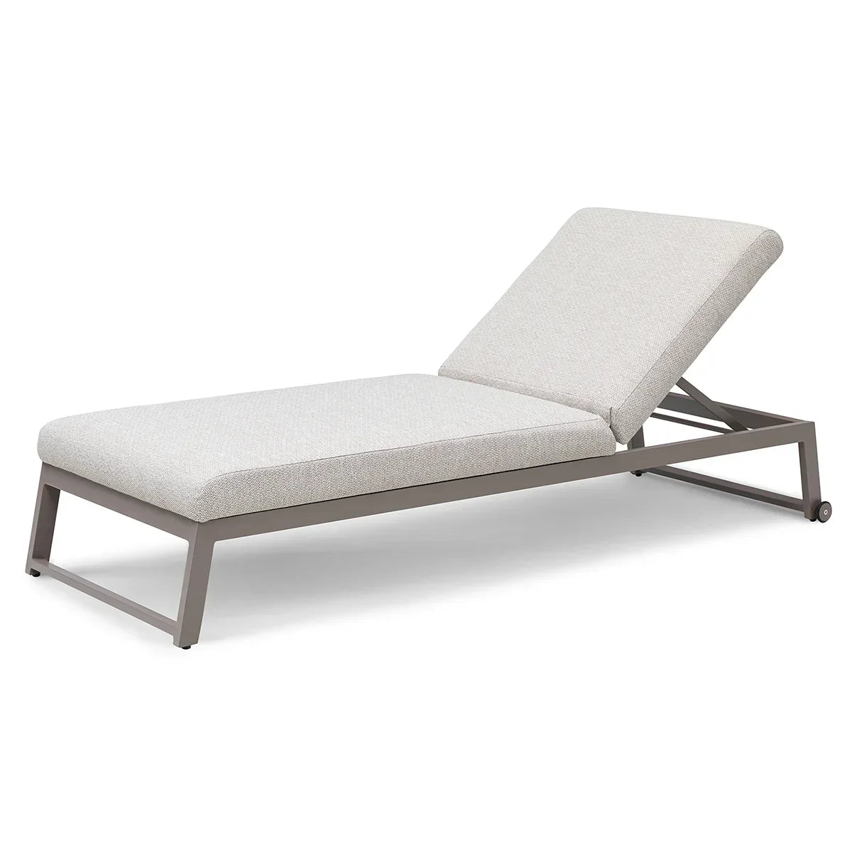 Modern outdoor sun lounger with light grey cushion and adjustable aluminium frame
