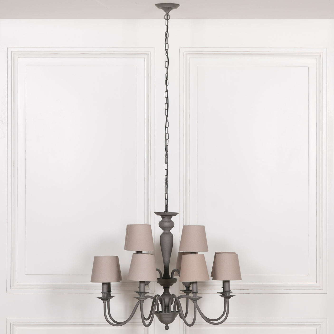 Grey 12 Branch Chandelier with Shades