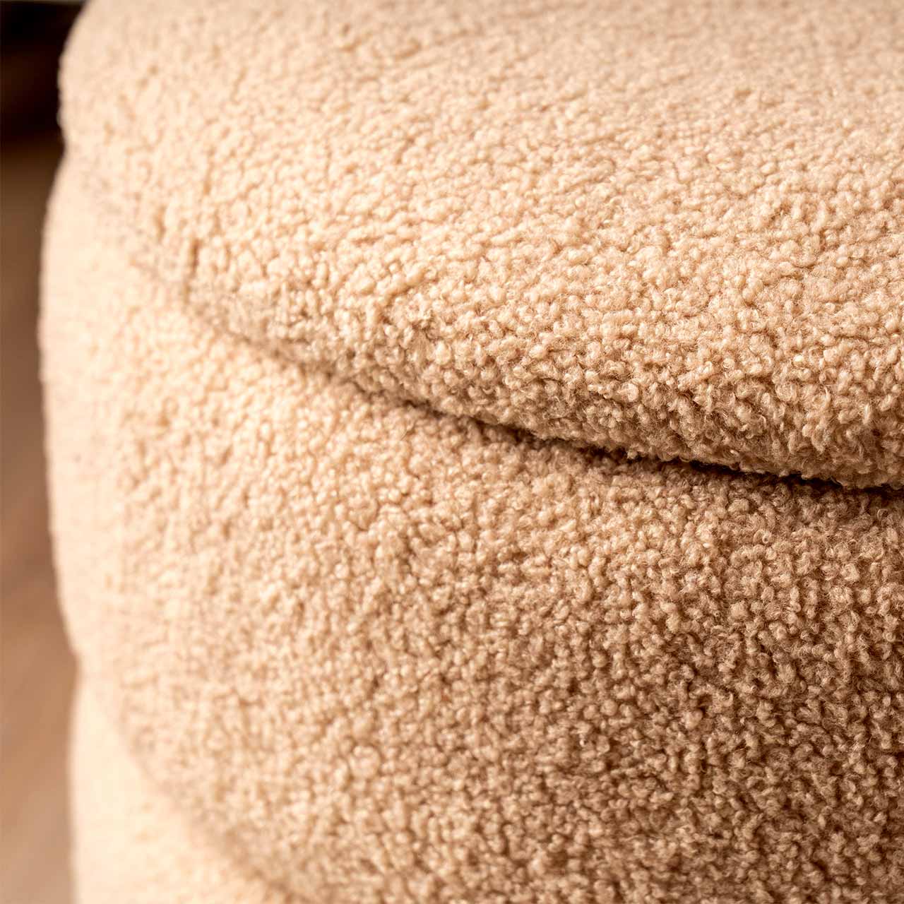 Beige Boucle Round Storage Stool With Gold Legs - Kd