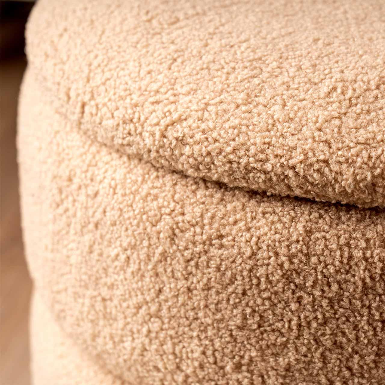 Beige Boucle Round Storage Stool With Gold Legs - Kd