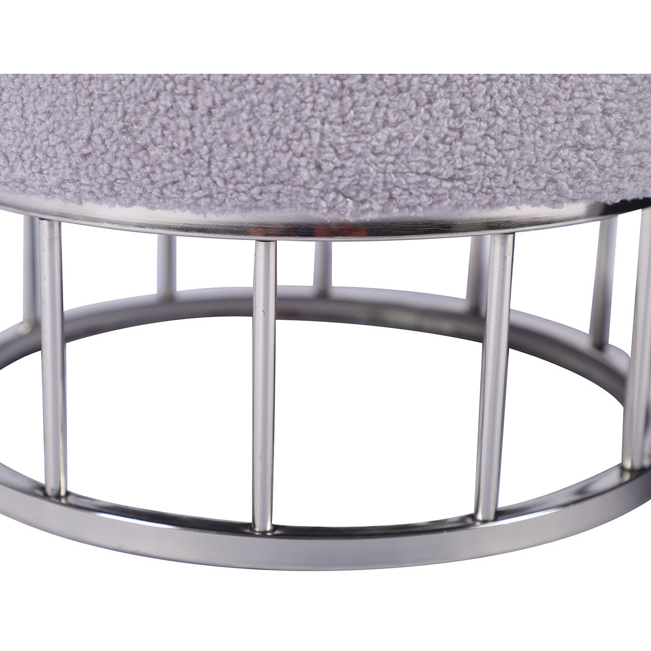 Grey Boucle Round Storage Stool With Chrome Legs