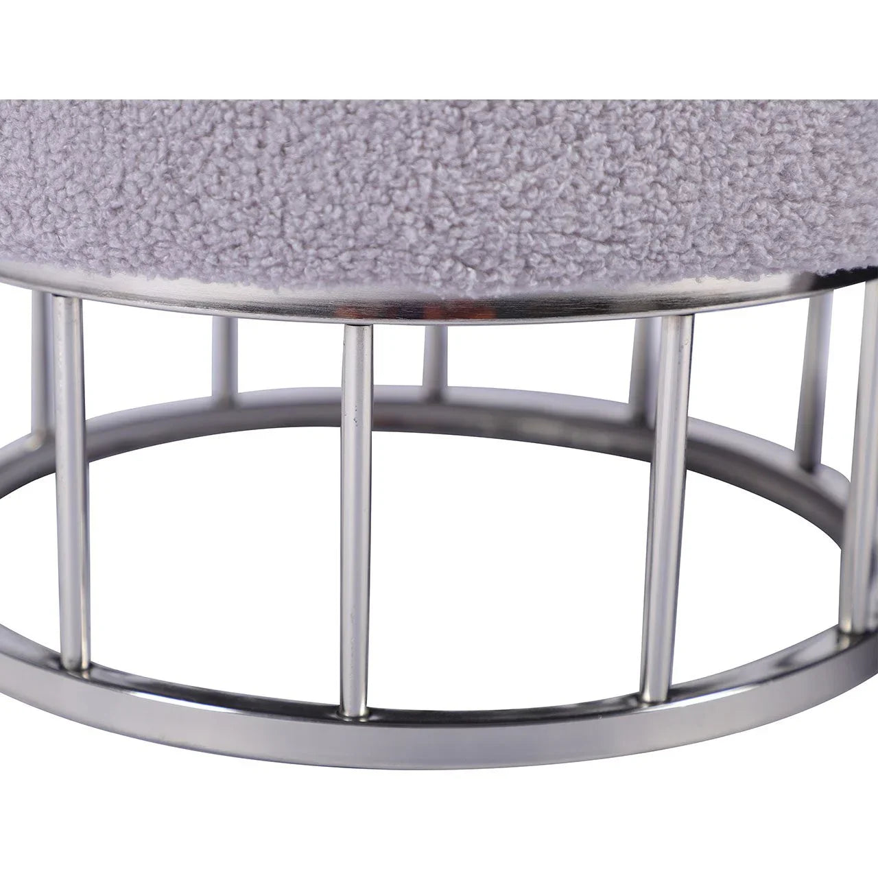 Grey Boucle Round Storage Stool With Chrome Legs