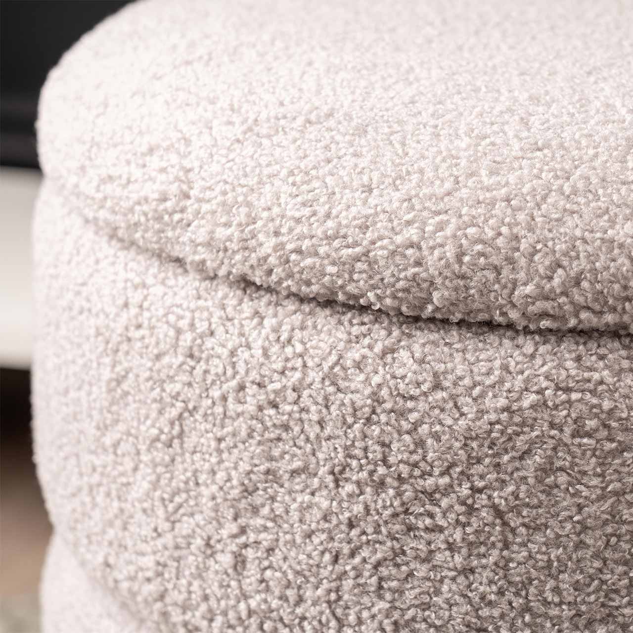 Grey Boucle Round Storage Stool With Chrome Legs