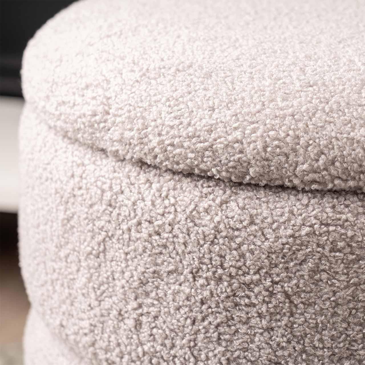 Grey Boucle Round Storage Stool With Chrome Legs