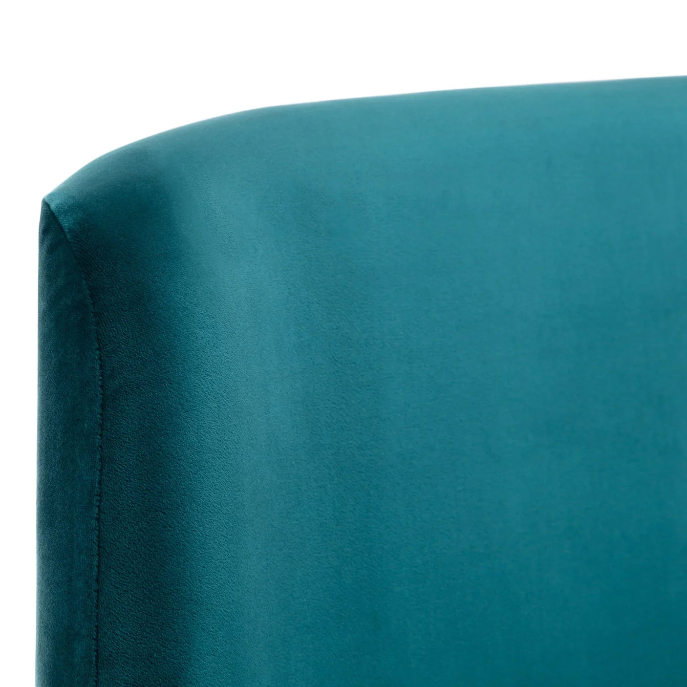 Teal velvet king bed headboard corner detail