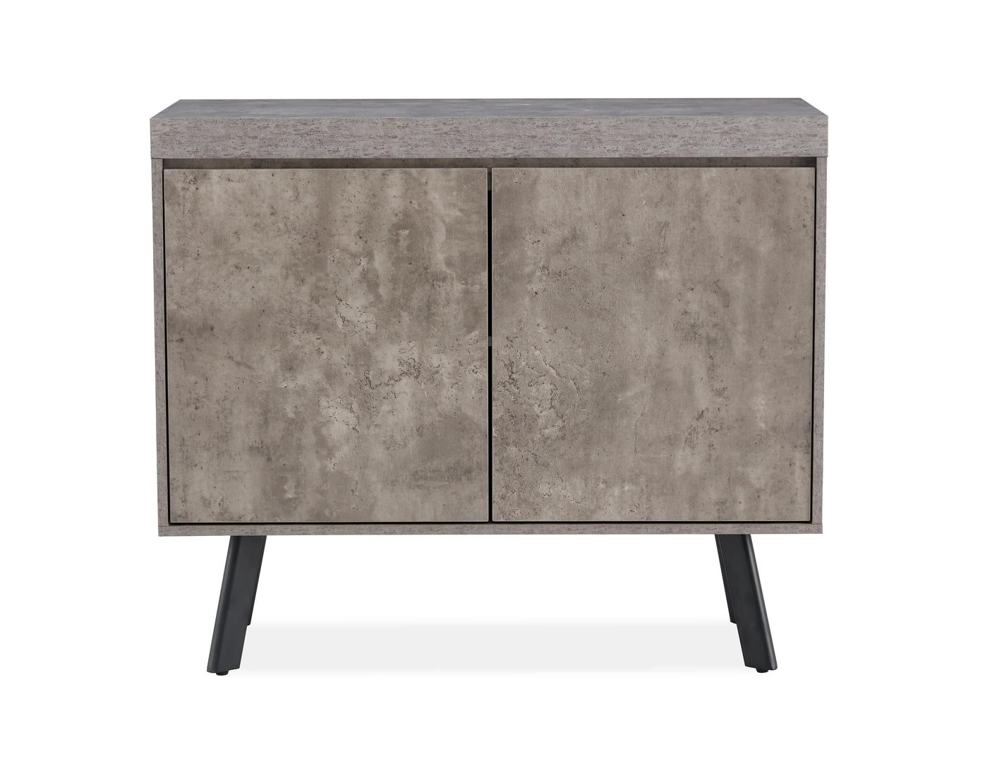 Marble effect 2 door sideboard cabinet with slim black legs on white background