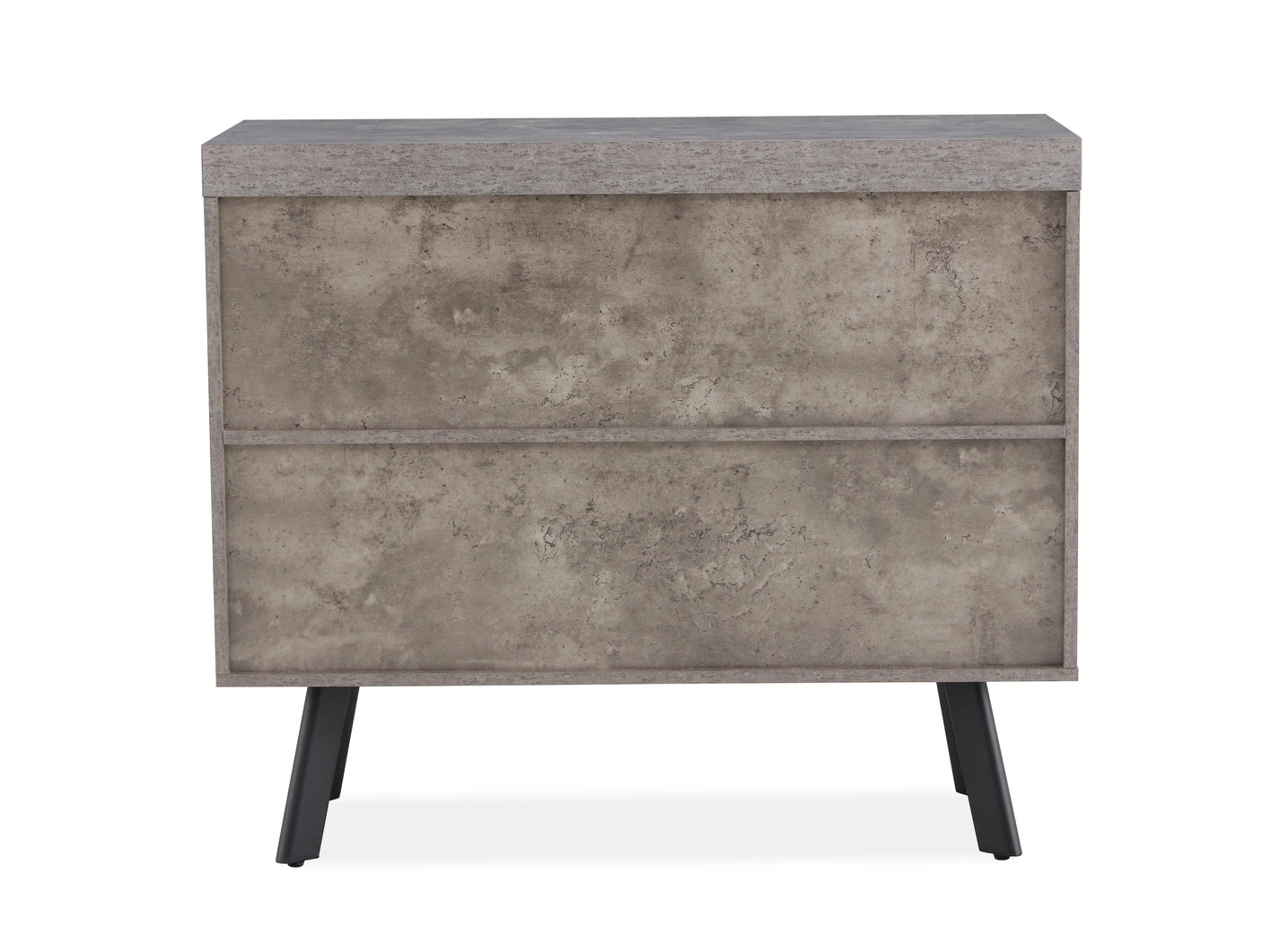 Grey marble sideboard with two doors and black angled legs, front view