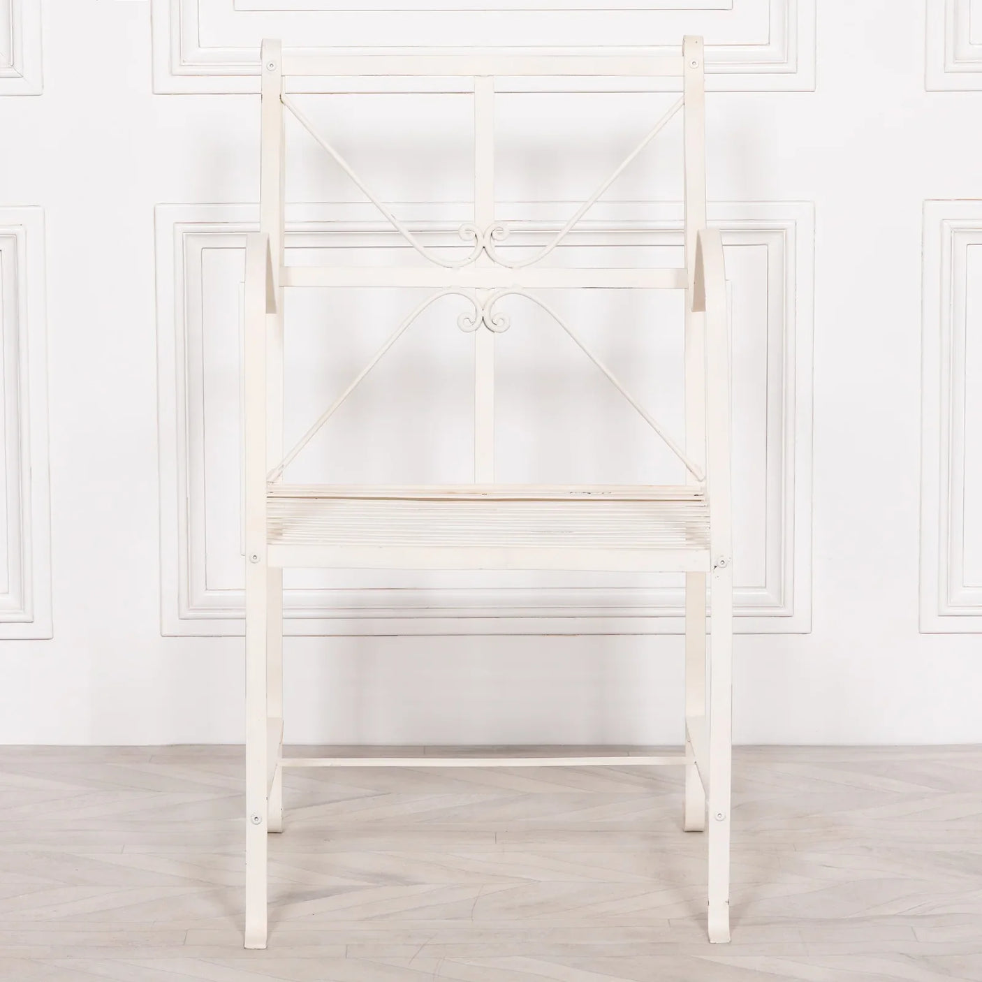 Iron Frame Off White / Cream Distressed Garden Dining Chair