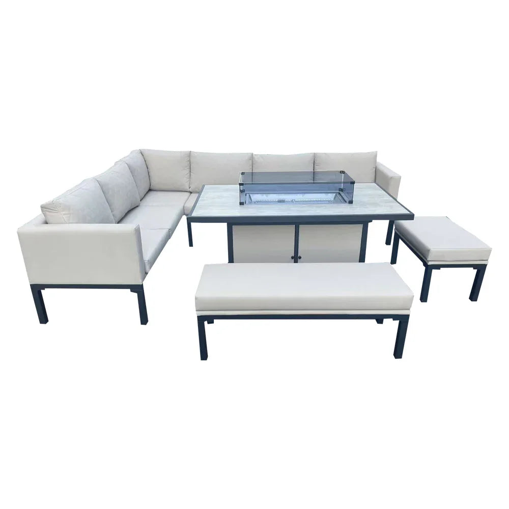Ripley Beige Rattan Fire Pit Sofa Set – Corner & 3-Seater with Bench