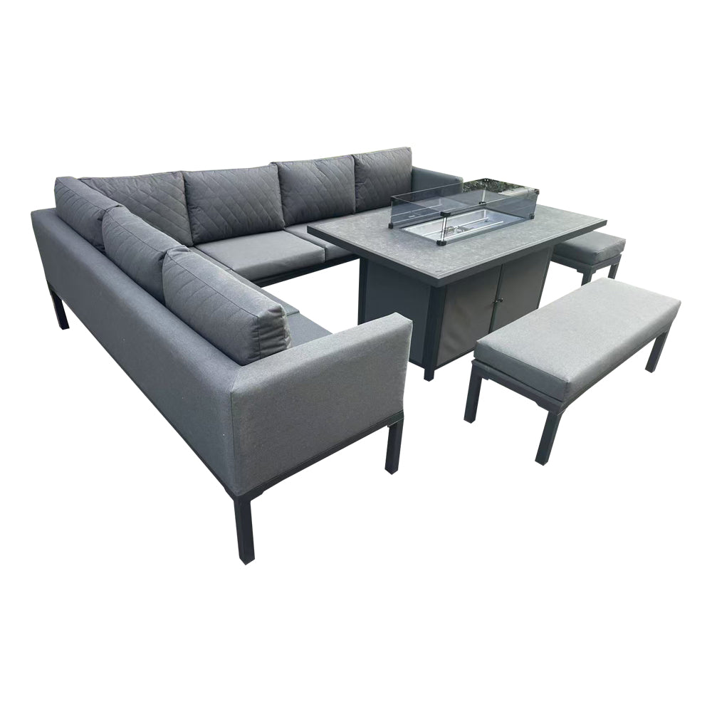 Alnwick Grey Rattan Fire Pit Sofa Set – Corner & 3-Seater with Bench