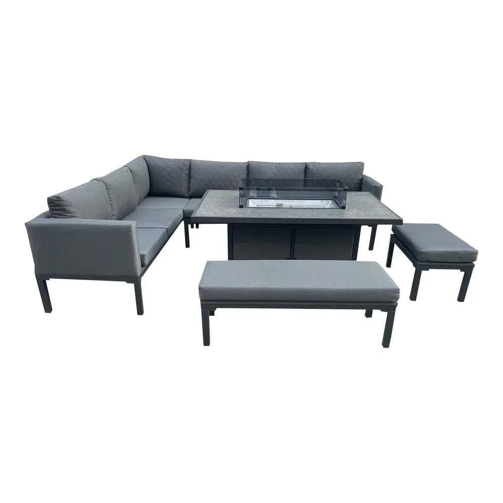 Alnwick Grey Rattan Fire Pit Sofa Set – Corner & 3-Seater with Bench