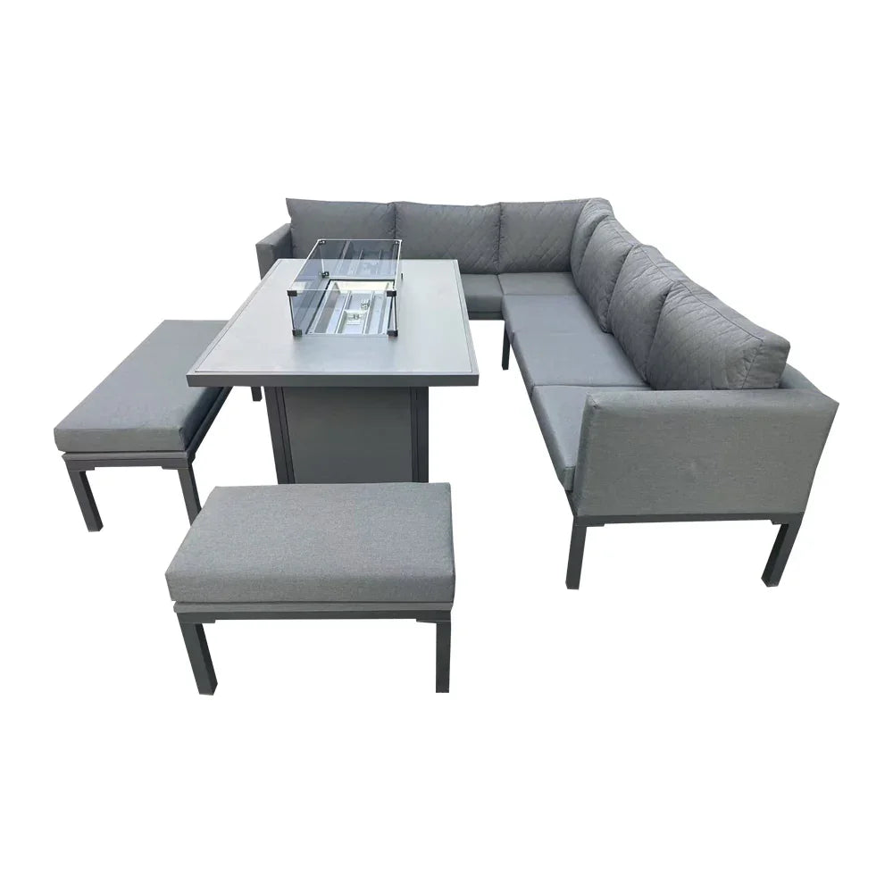 Alnwick Grey Rattan Fire Pit Sofa Set – Corner & 3-Seater with Bench