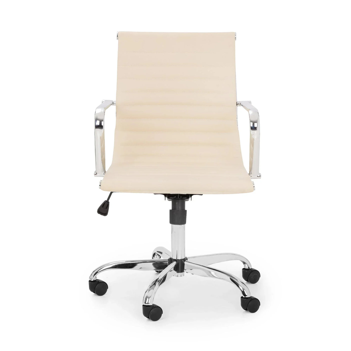 Ivory office chair with chrome arms and adjustable base, front view on white background