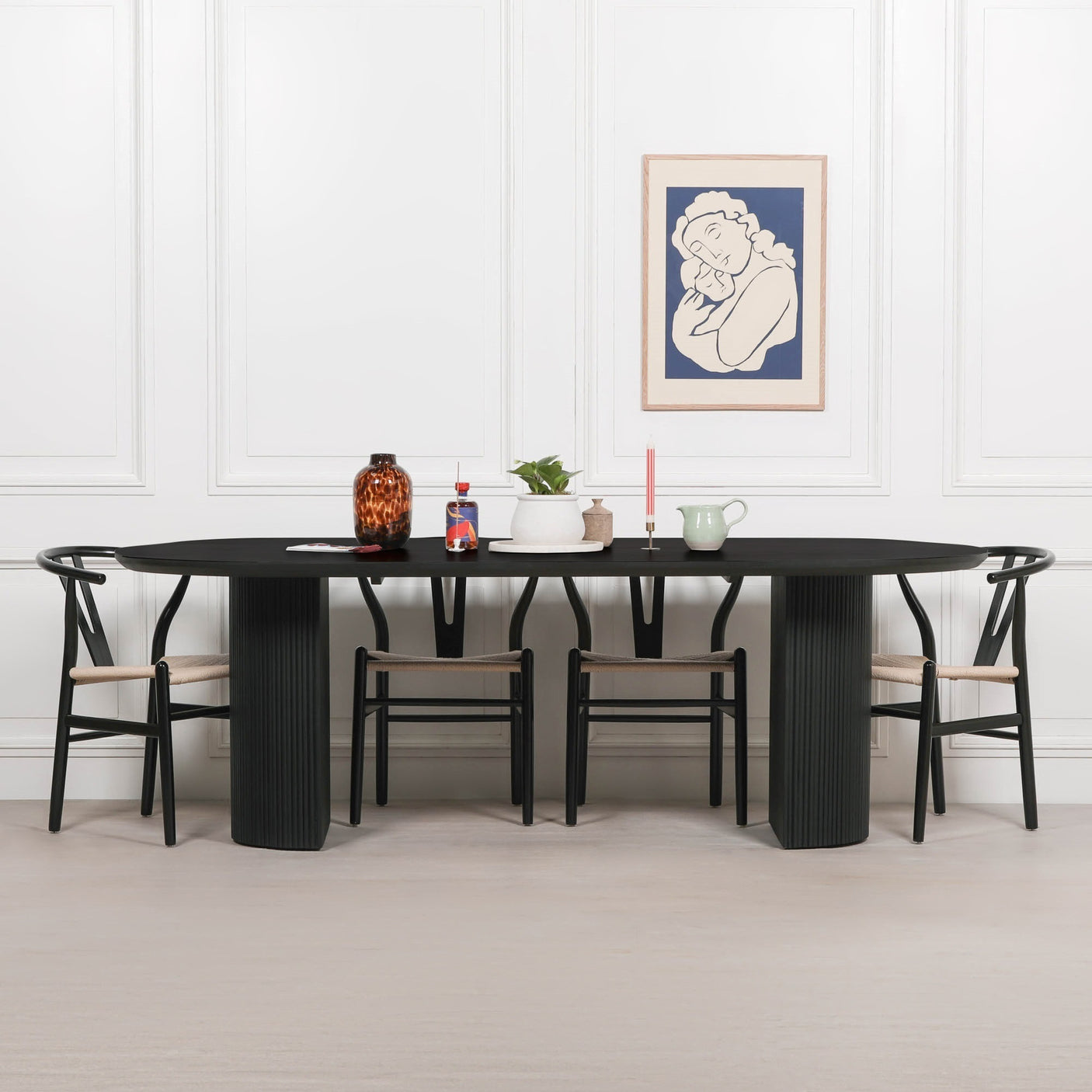 Black Painted Acacia Fluted Oval Dining Table
