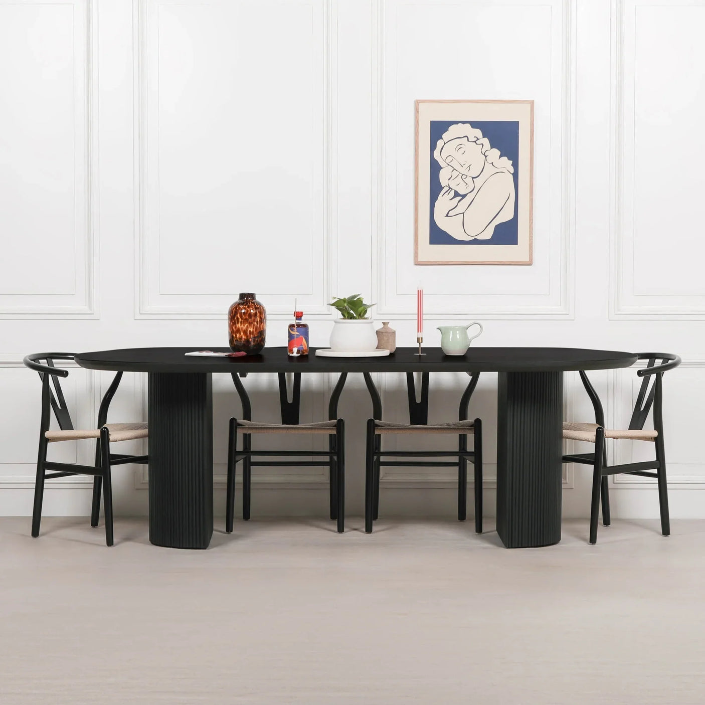 Black Painted Acacia Fluted Oval Dining Table