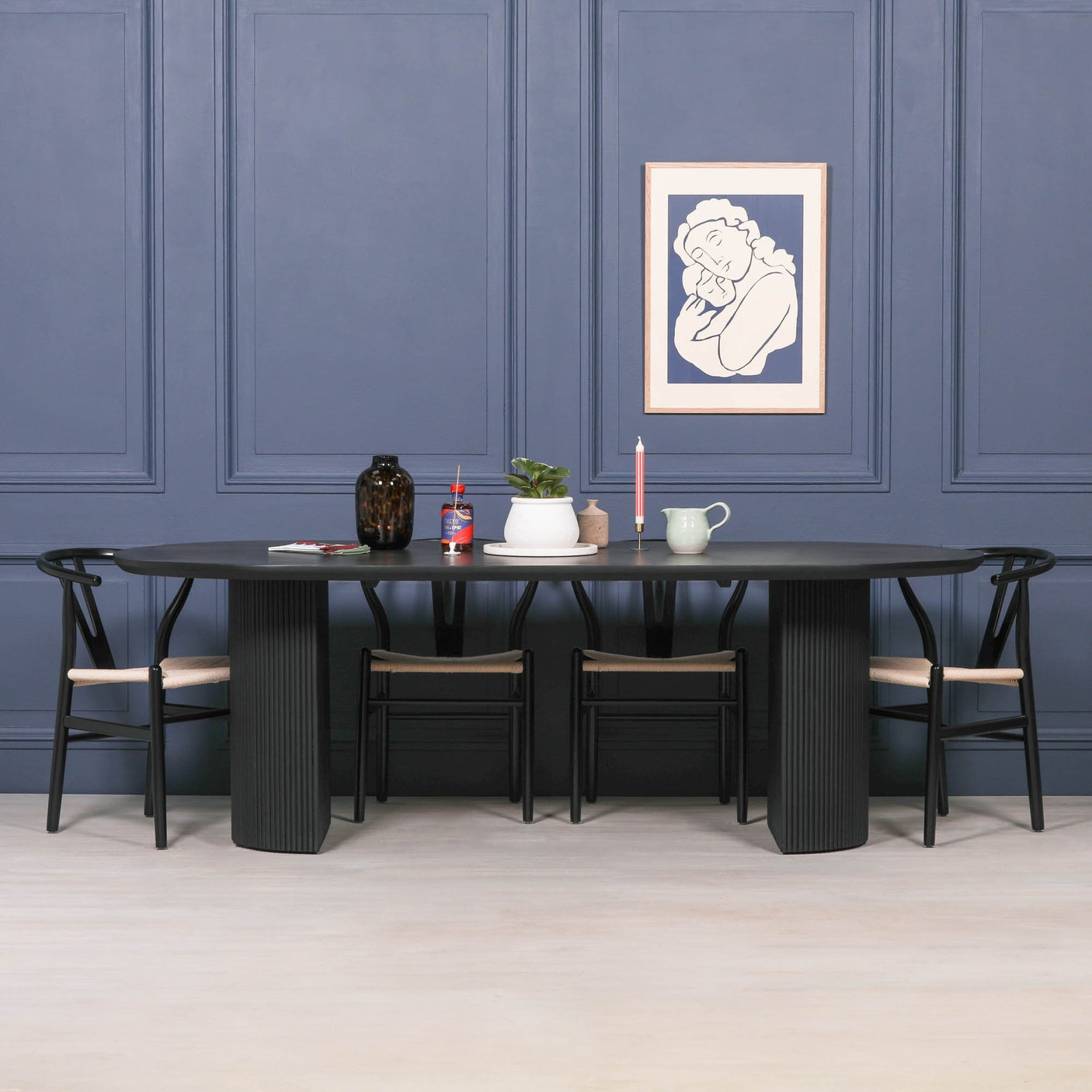 Black Painted Acacia Fluted Oval Dining Table