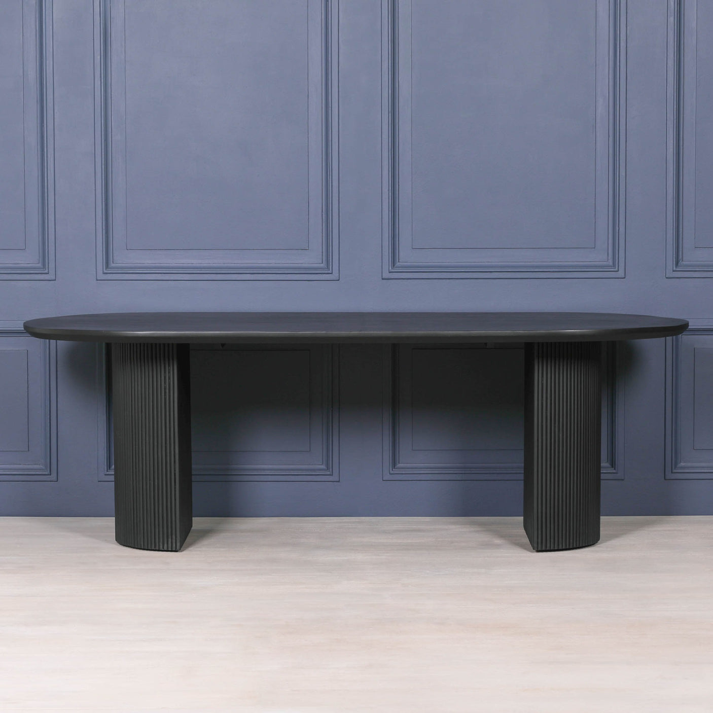 Black Painted Acacia Fluted Oval Dining Table