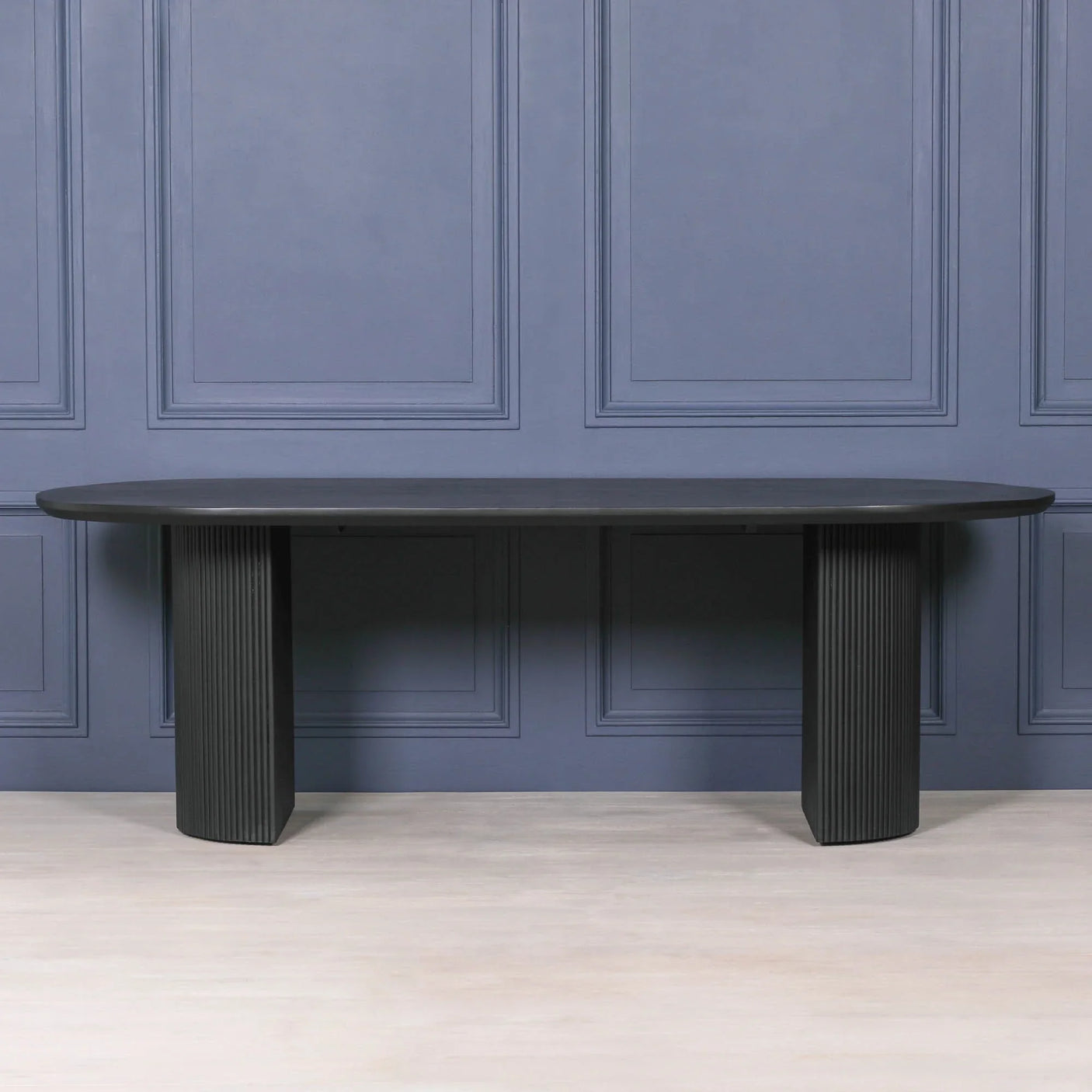 Black Painted Acacia Fluted Oval Dining Table