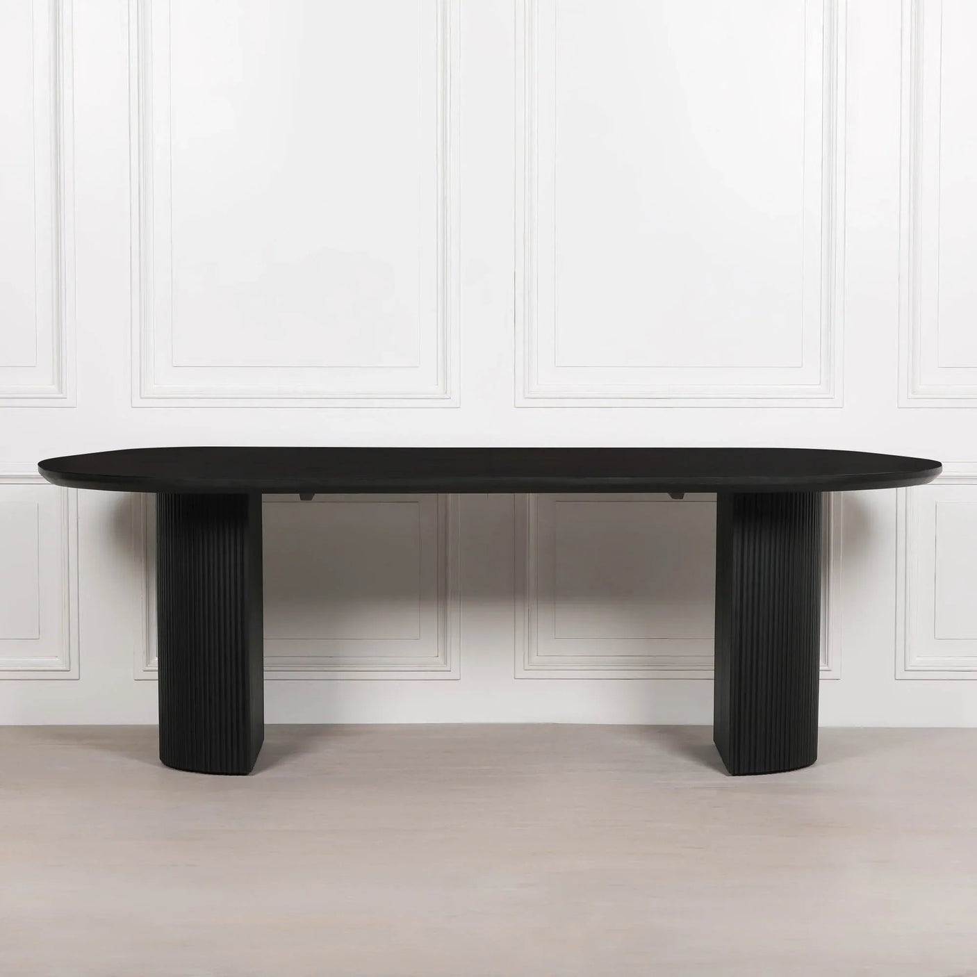 Black Painted Acacia Fluted Oval Dining Table