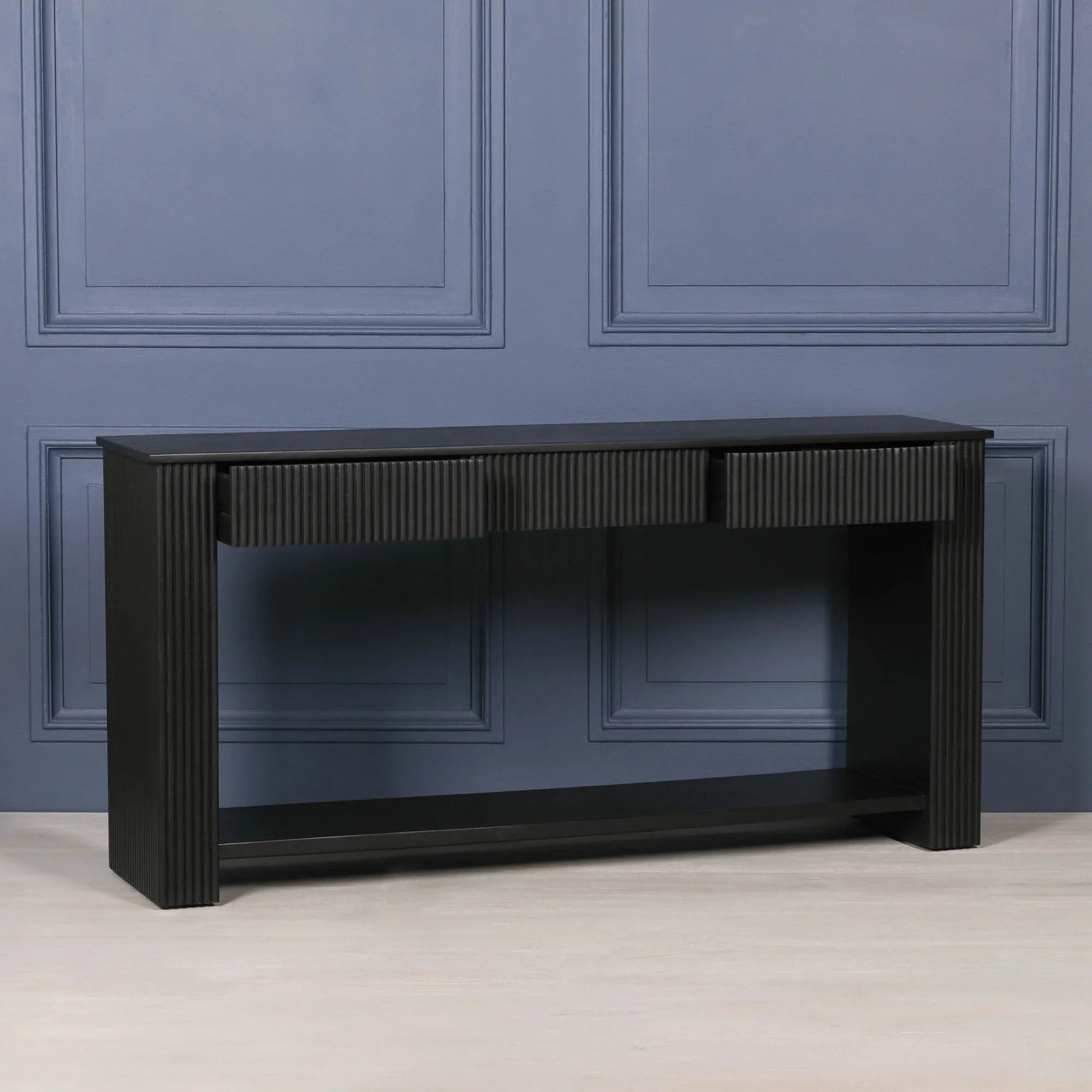 Black Painted Acacia Fluted Console Table