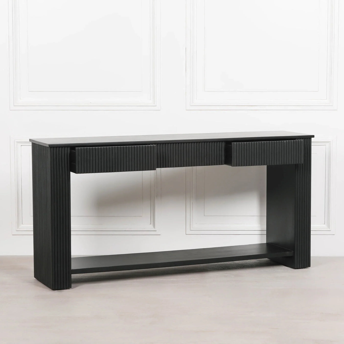 Black Painted Acacia Fluted Console Table