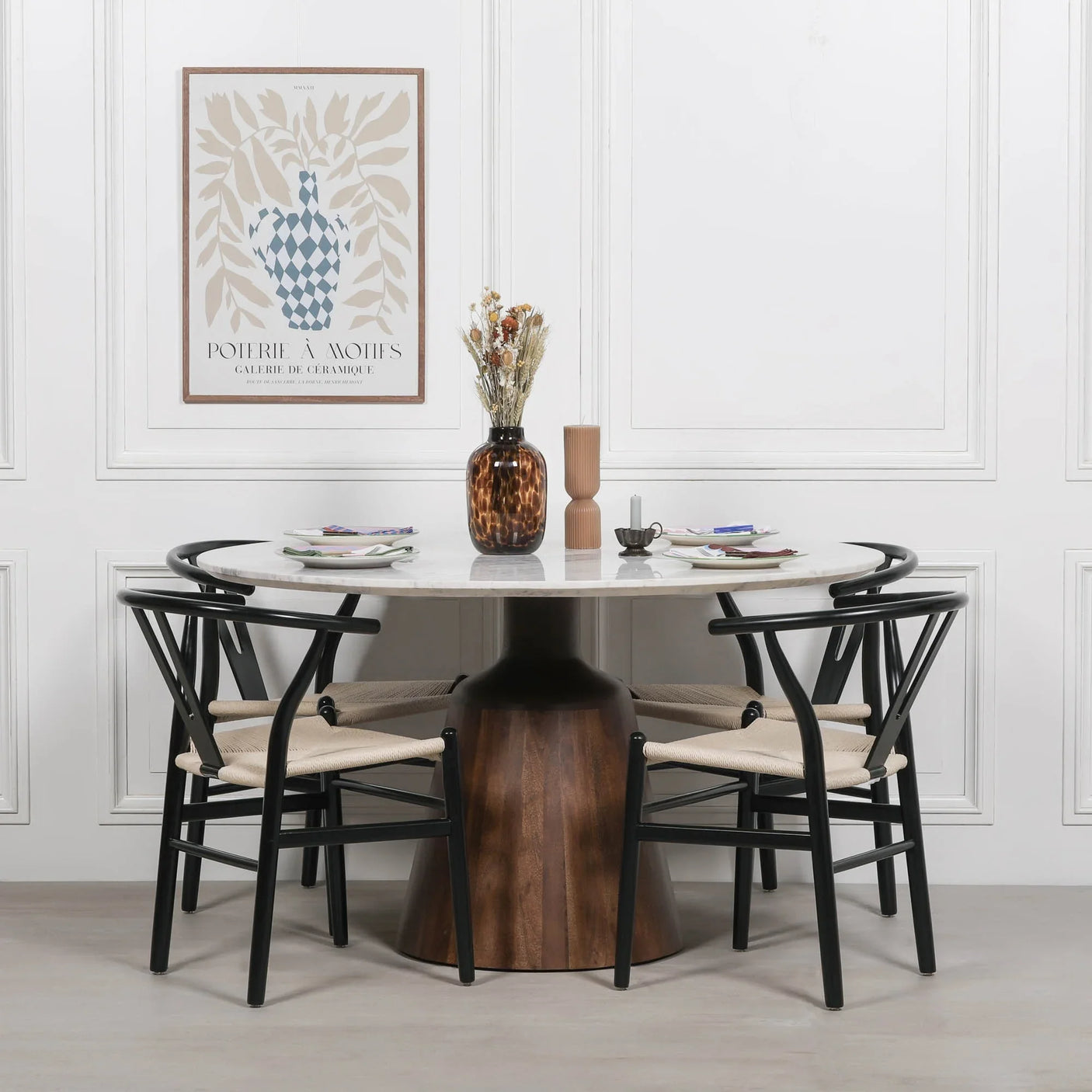 Wooden Acacia Natural Marble Top Dining Table