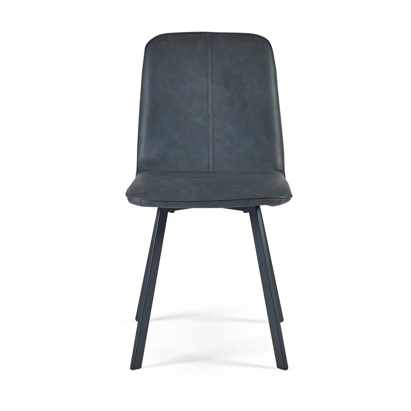 Dark grey dining chair with metal legs and simple upholstered seat, front view