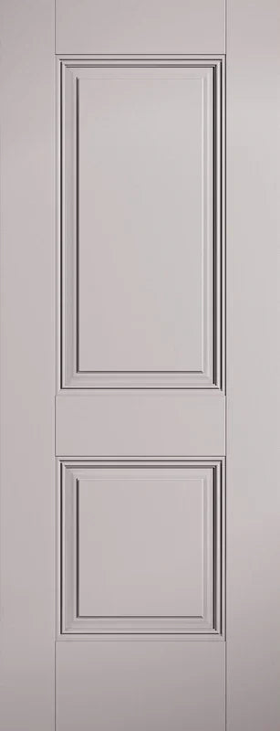 Grey panelled interior door with raised rectangular and square moulding design
