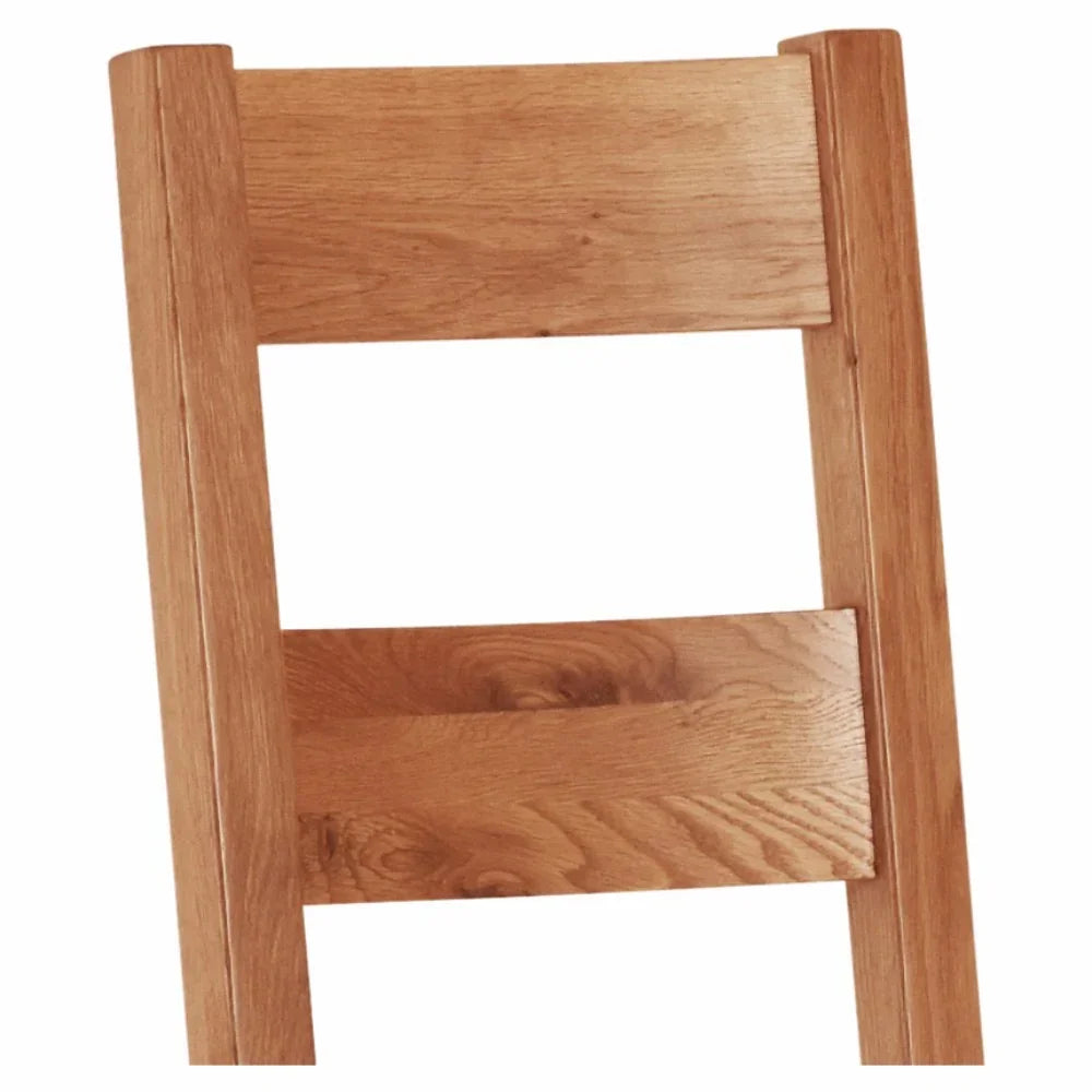 Wooden chair backrest with horizontal slats and natural oak finish