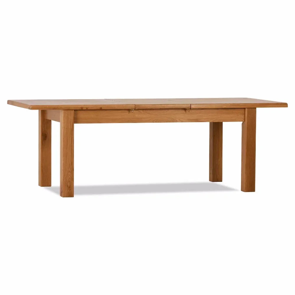 Rectangular oak dining table with straight legs and extended tabletop