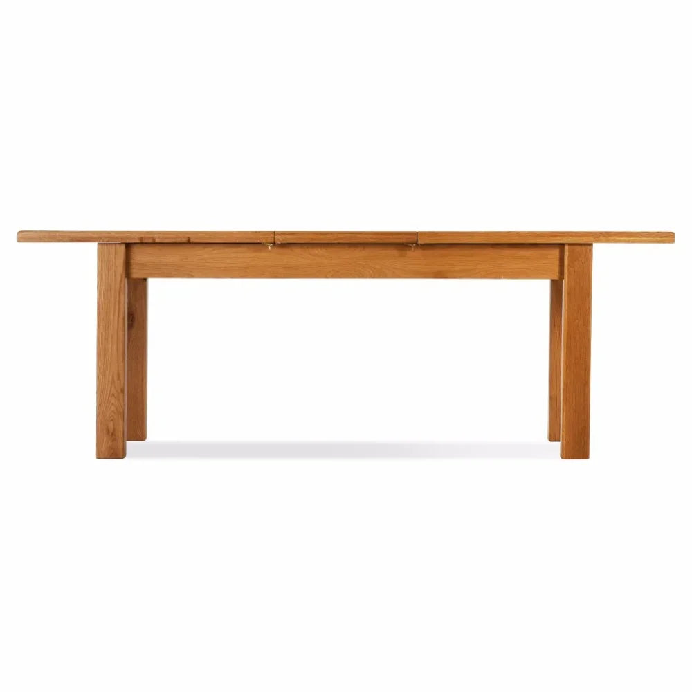 Rectangular oak dining table with straight legs and clean lines, shown from the front
