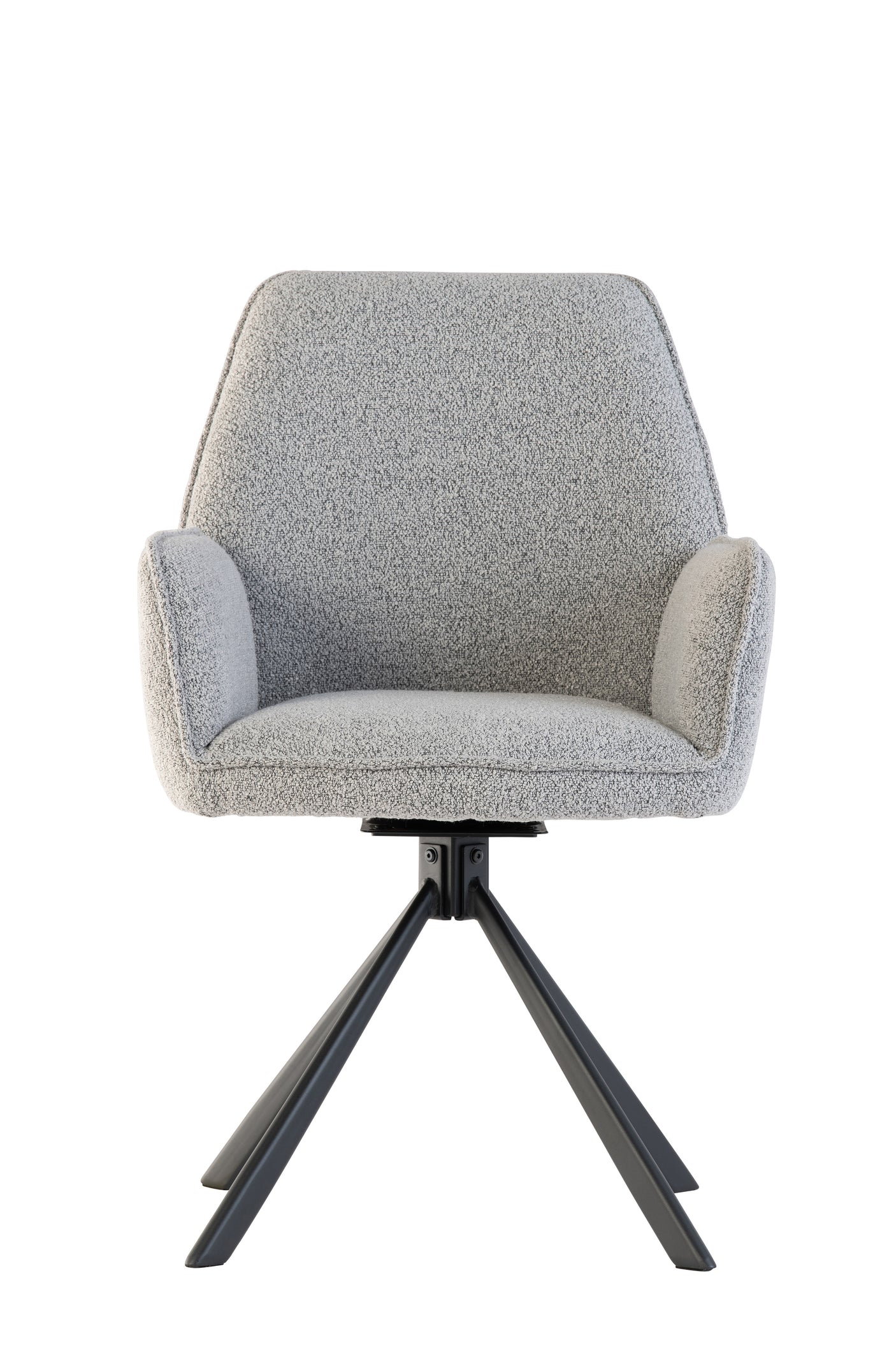 Stylish Grey Boucle Swivel Dining Chair with Black Legs