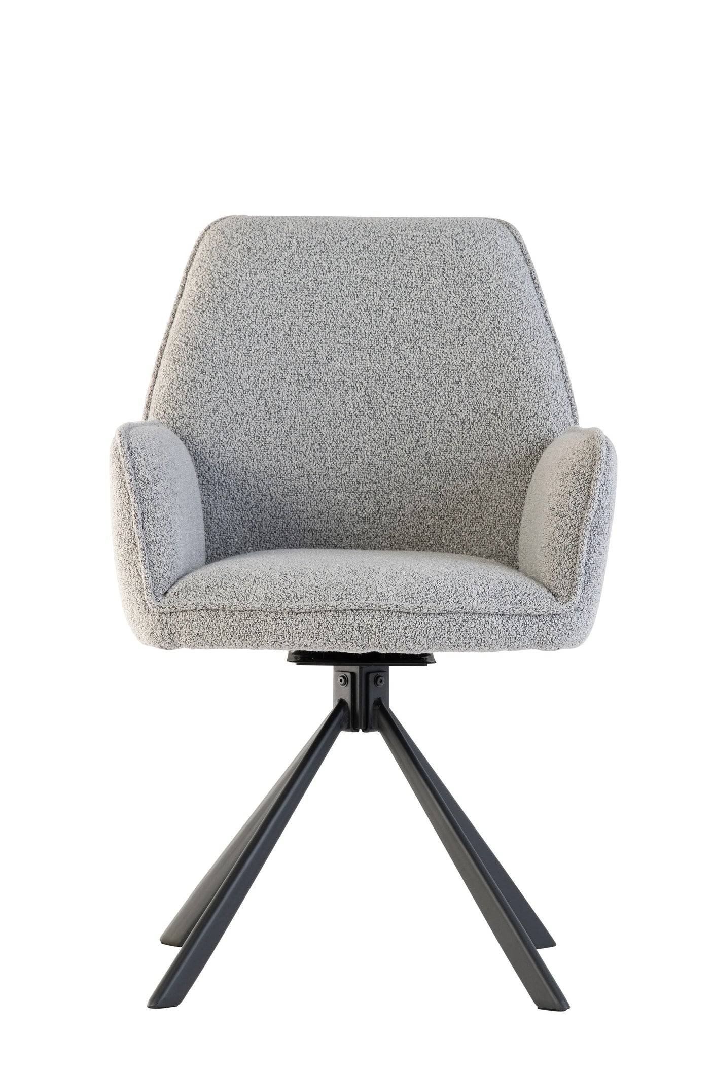 Stylish Grey Boucle Swivel Dining Chair with Black Legs