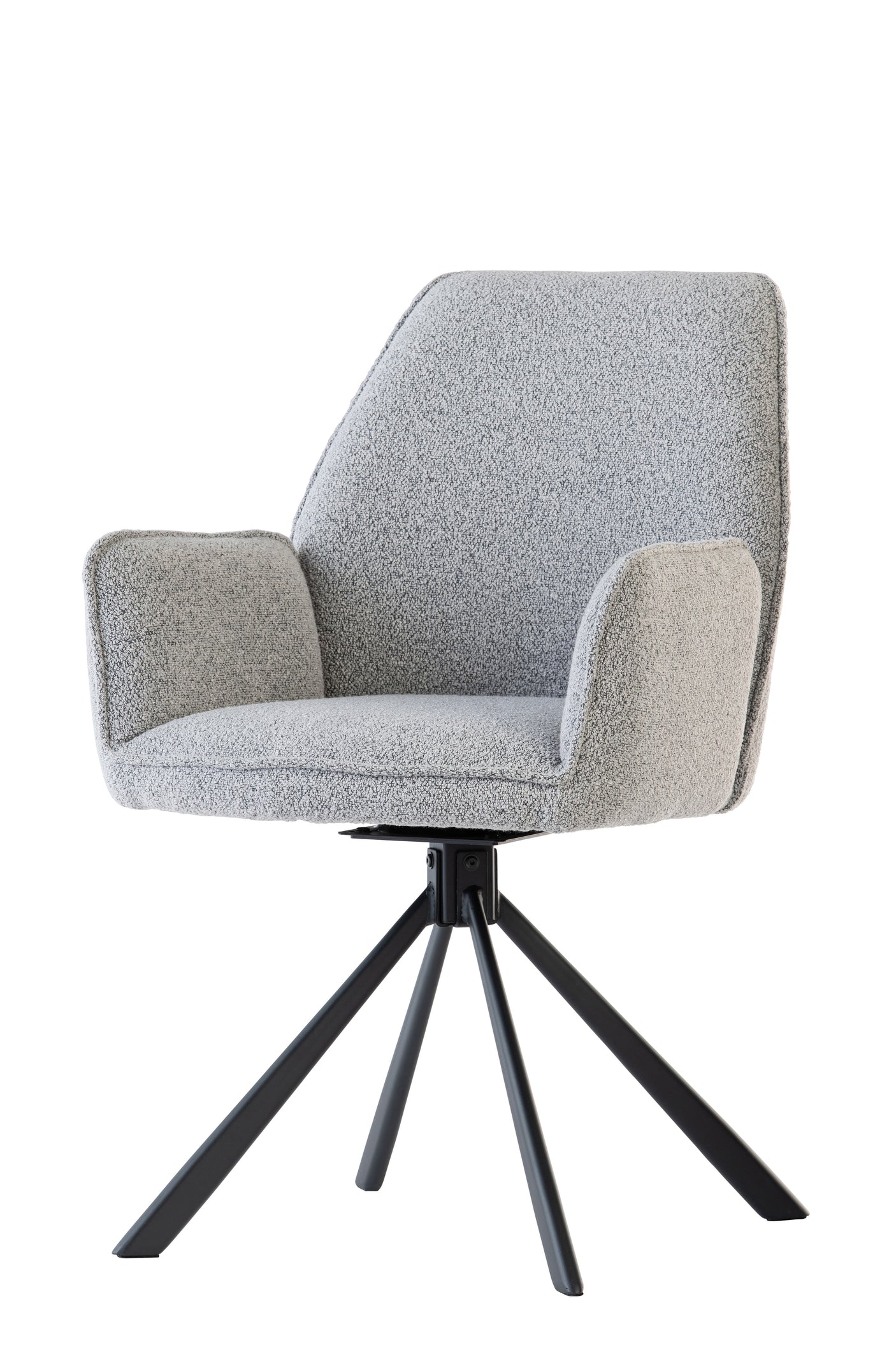 Stylish Grey Boucle Swivel Dining Chair with Black Legs
