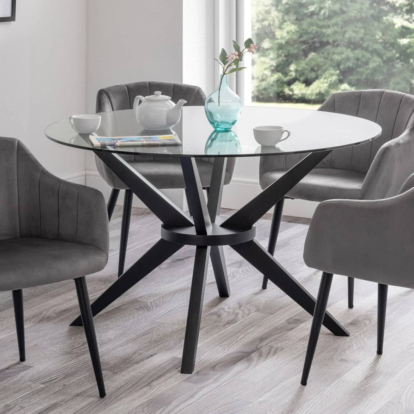 Hayden Round Glass Table - Glass and Black - HAY301