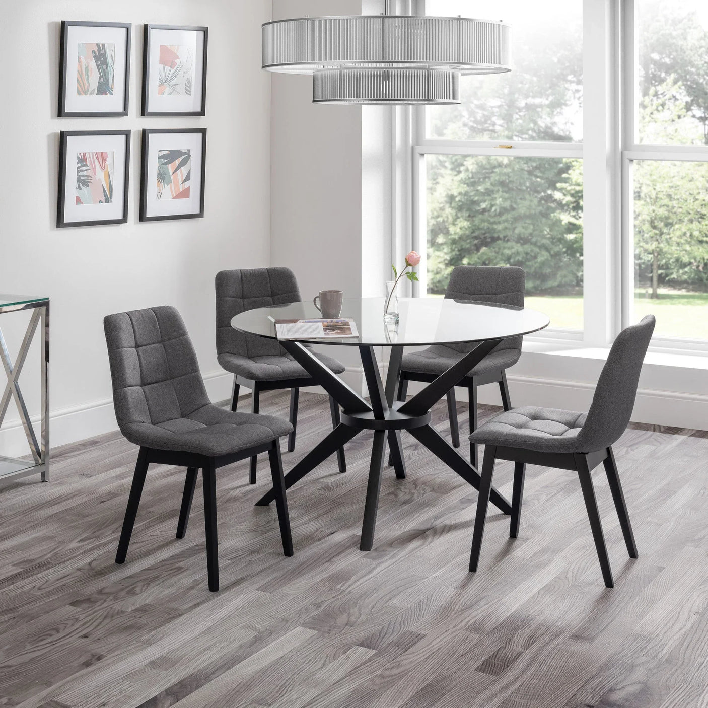 Hayden Round Glass Table - Glass and Black - HAY301