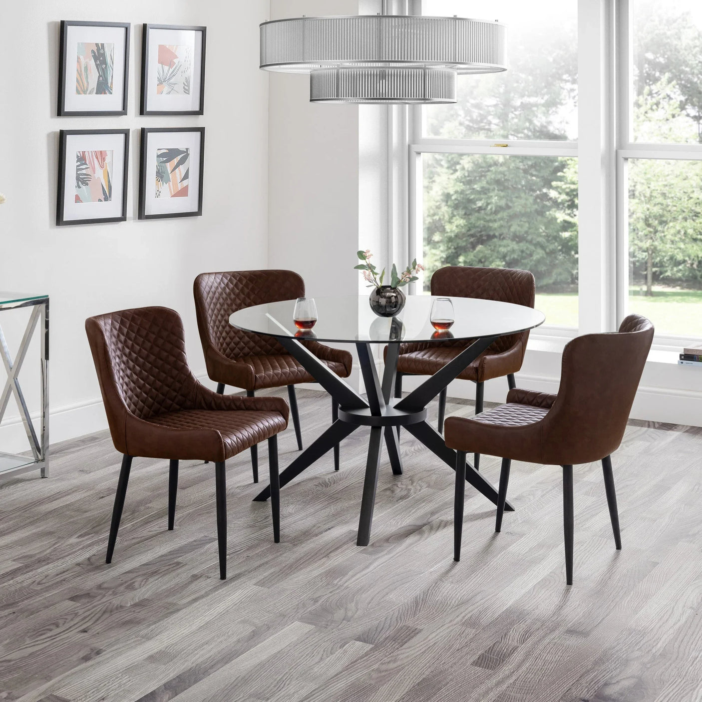 Hayden Round Glass Table - Glass and Black - HAY301