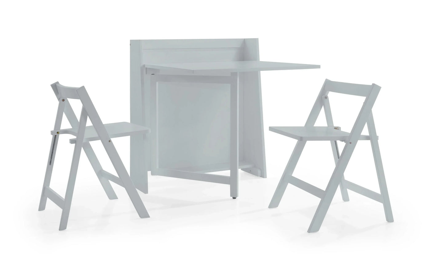 Light grey compact folding dining set with two chairs and a space-saving table