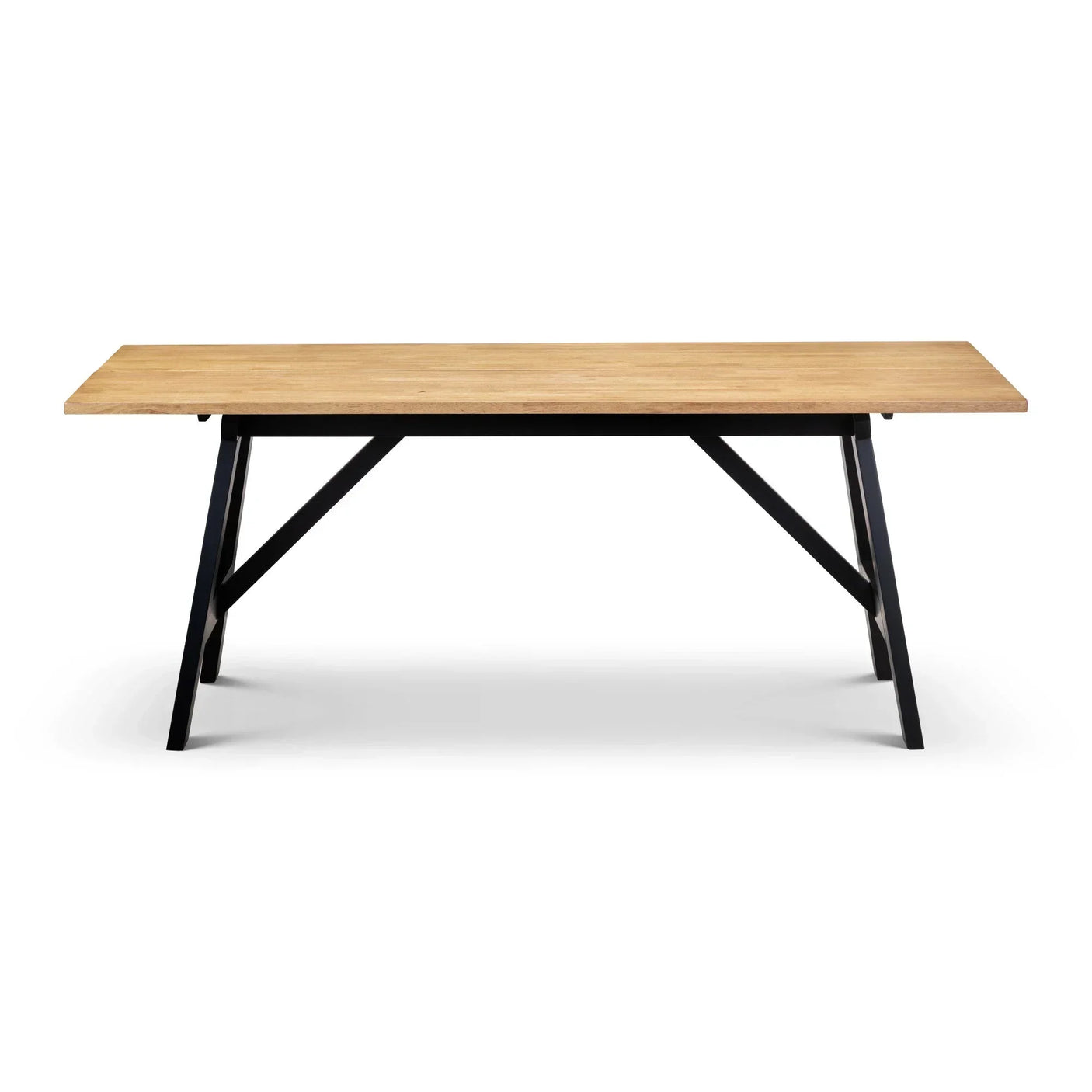Rectangular wooden dining table with black metal legs in modern minimalist style