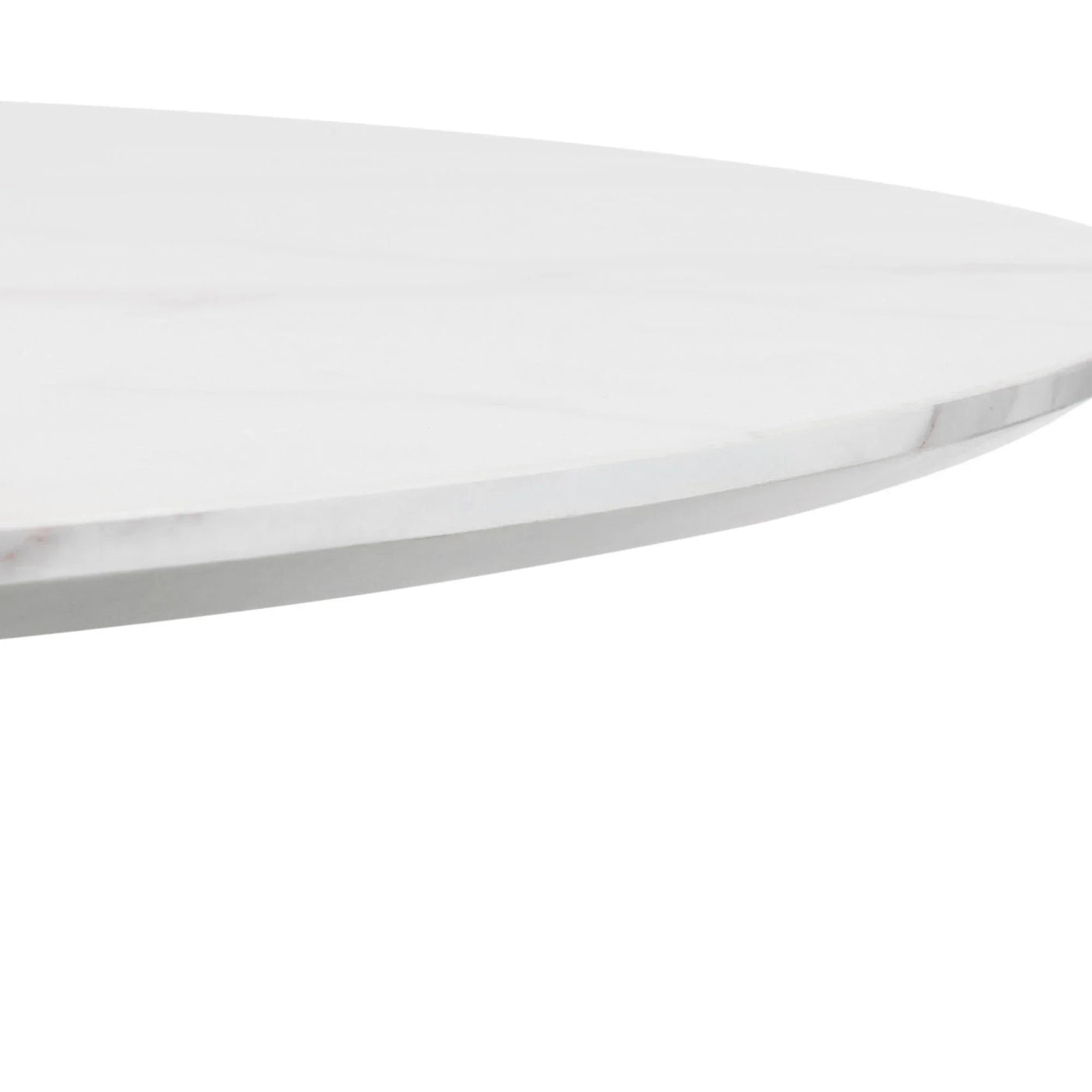 White marble dining table top close-up with smooth rounded edge