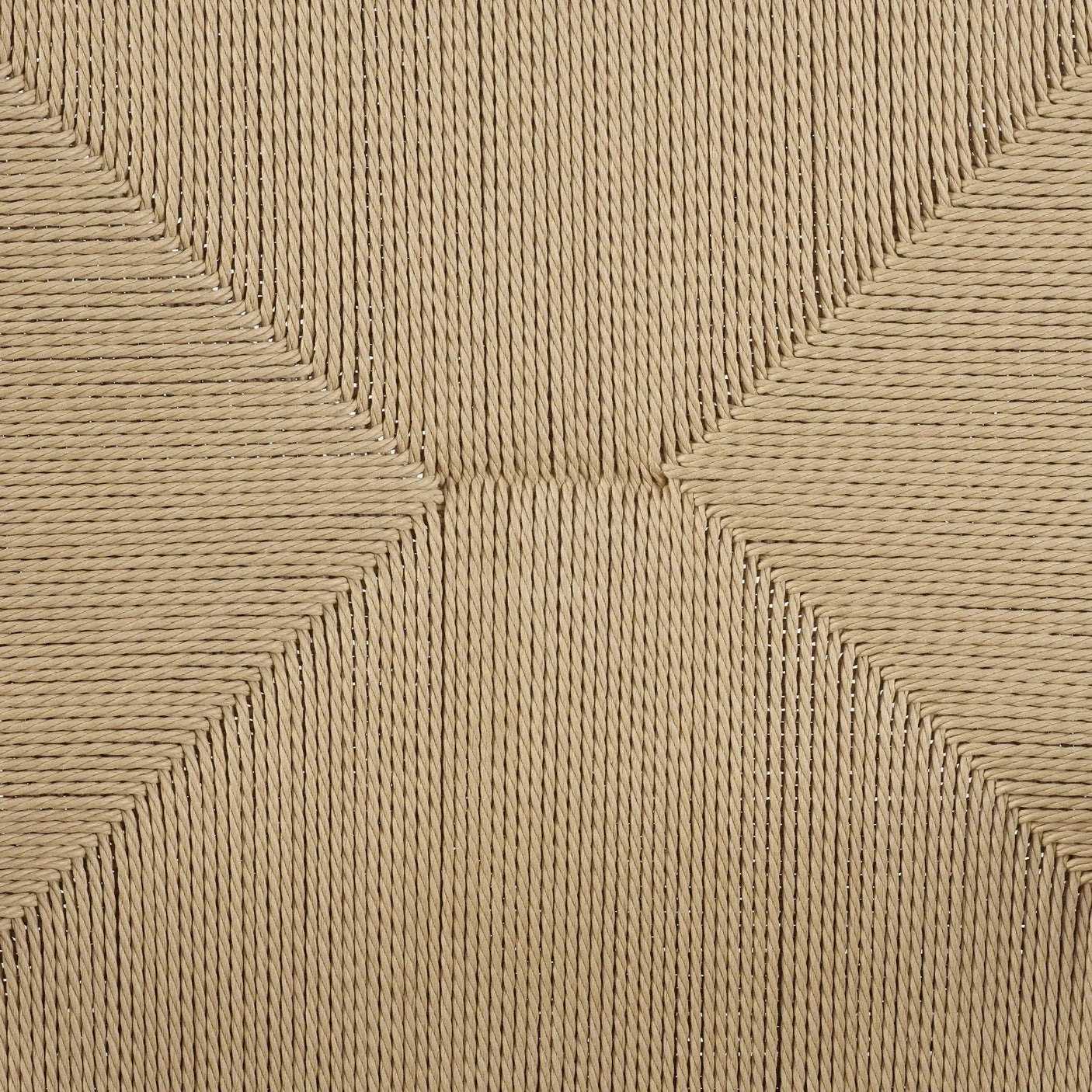 Closeup of woven rope seat detail on modern dining chair