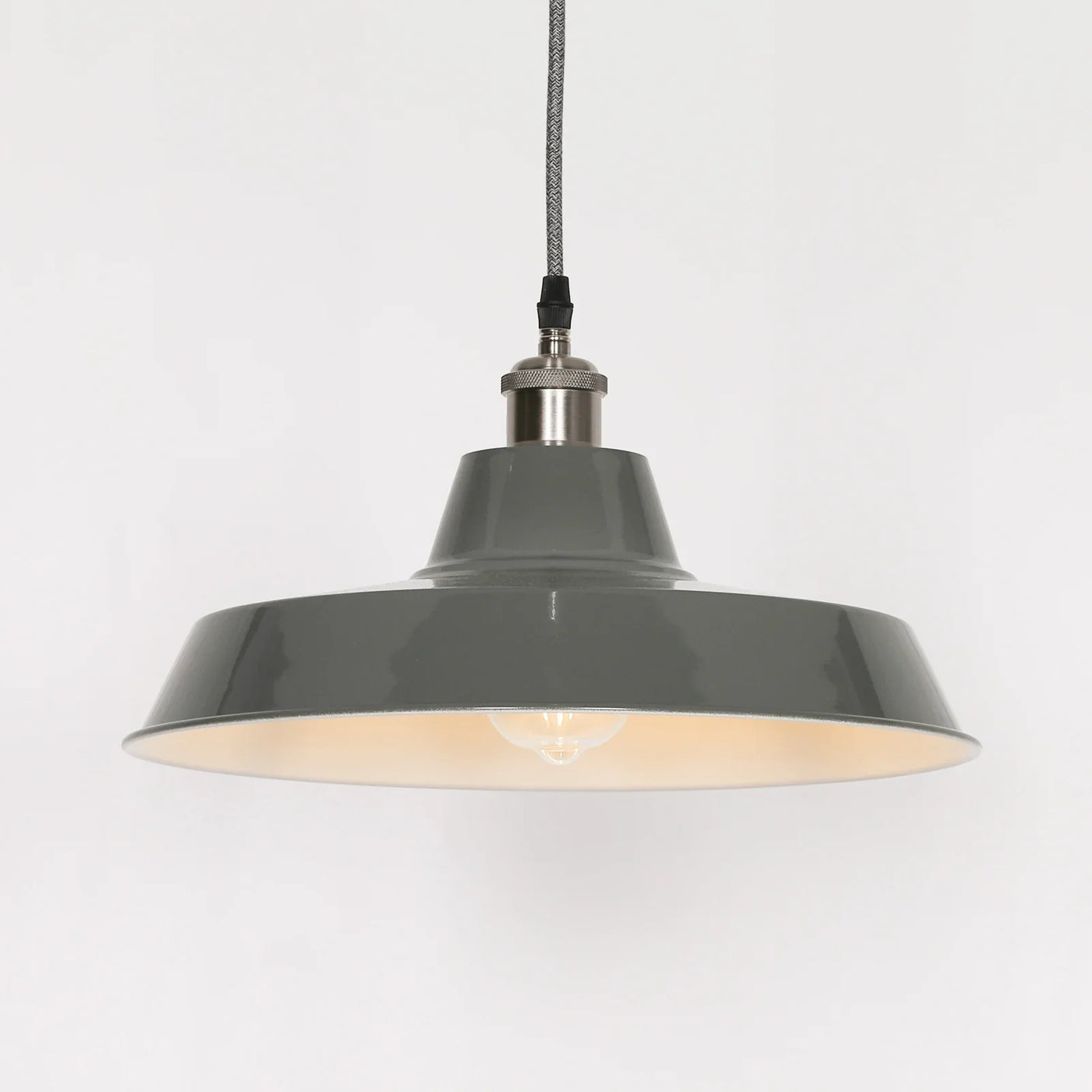 Factory Style Grey Enamel Painted 36cm Pendant Light