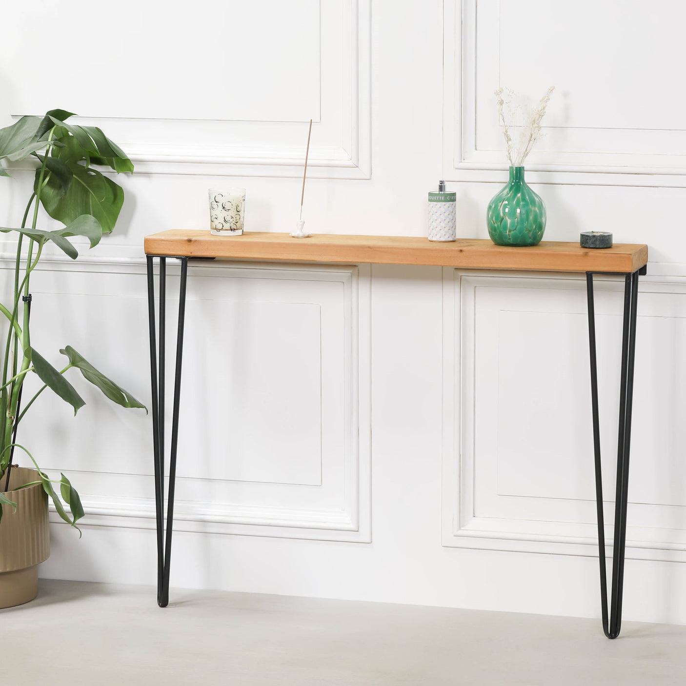 Rustic Wooden Hairpin Hall Table Console 77cm