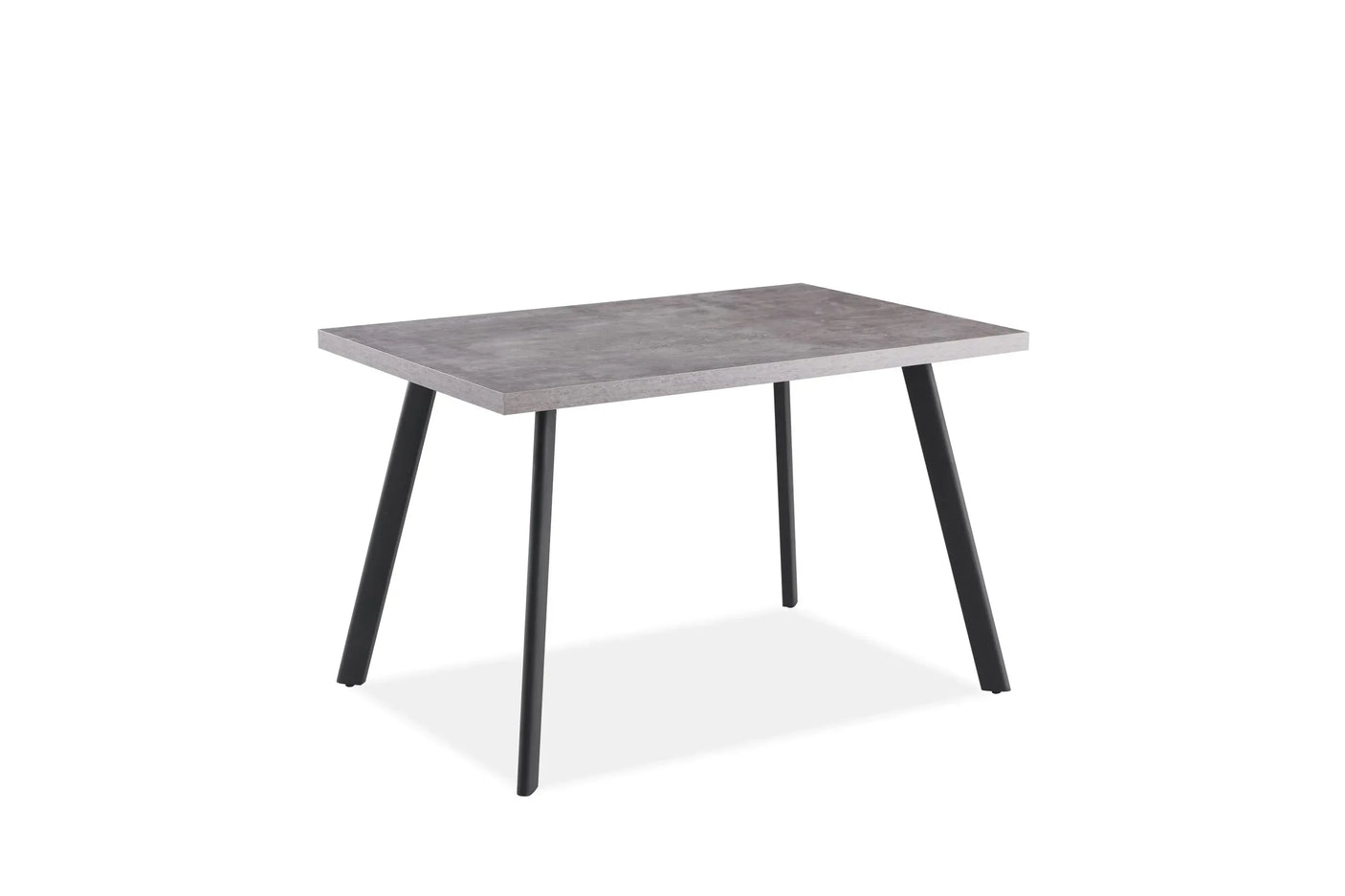 Rectangular dining table with grey concrete effect top and black metal legs