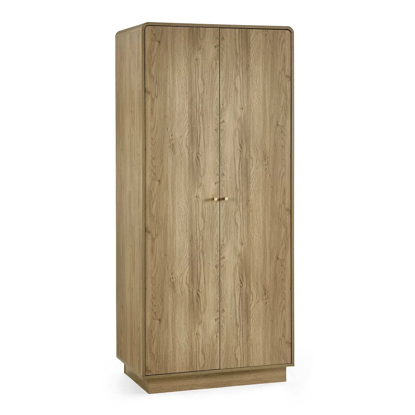 Two door oak effect wardrobe with gold handles and wood grain finish
