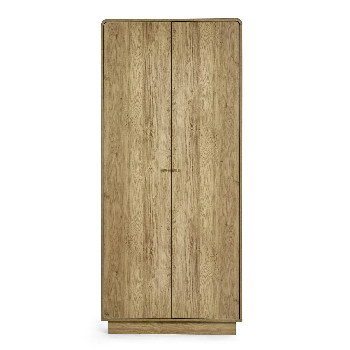Oak effect two door wardrobe with wood grain finish viewed from the front