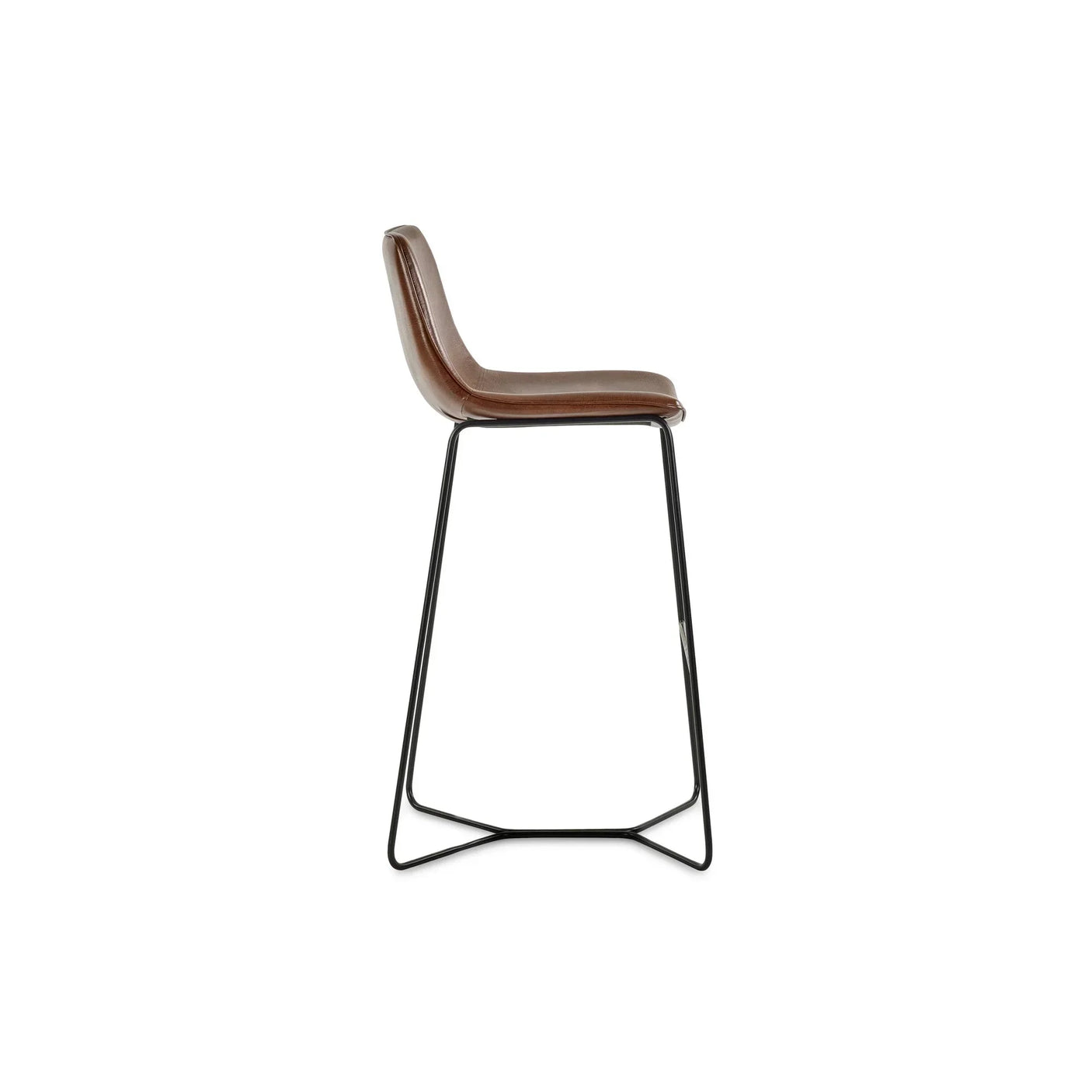 Brown leather bar stool with metal legs side view