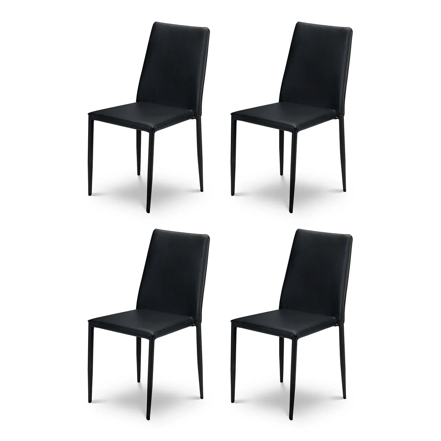 Set of four black Jazz dining chairs with slim metal legs on white background